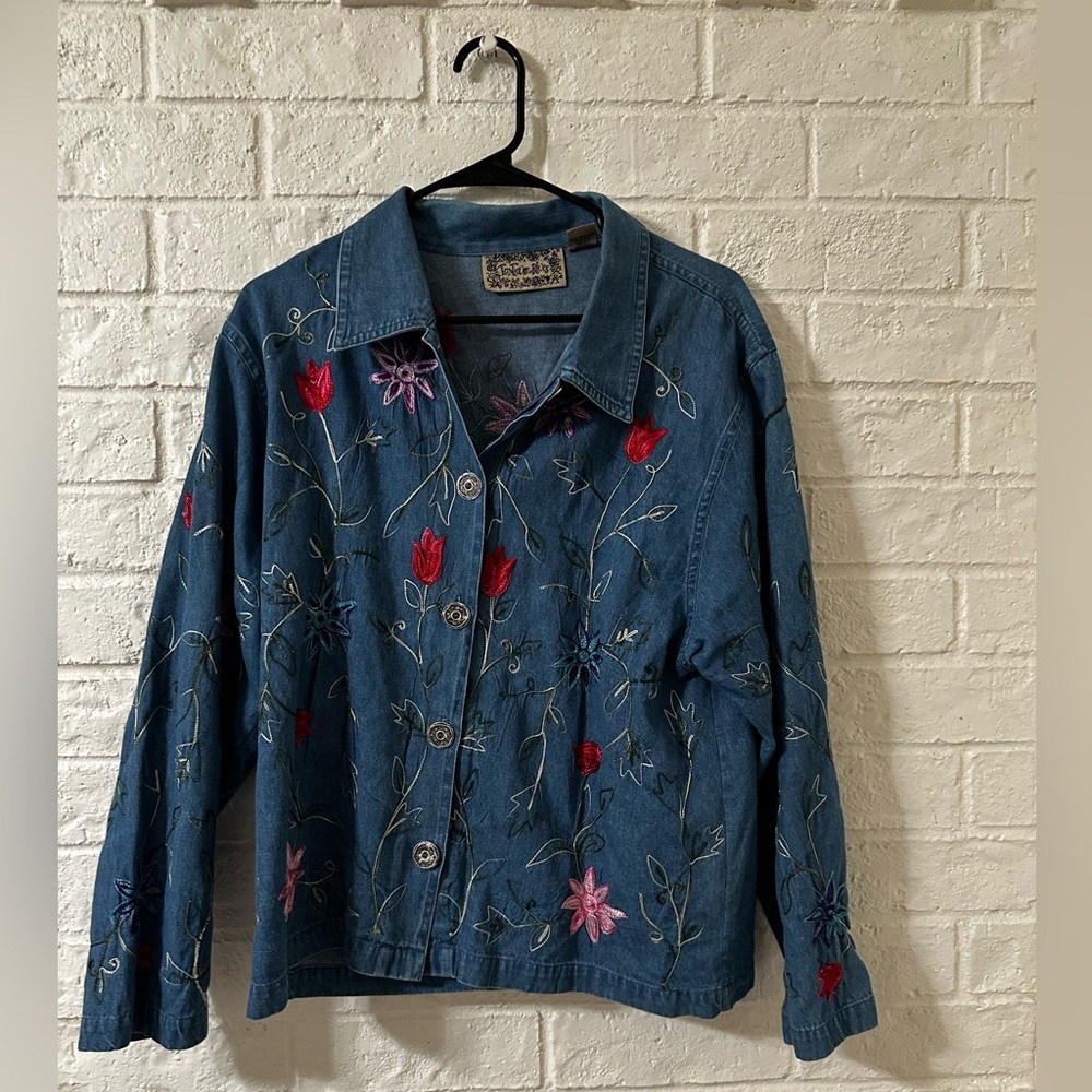 Floral Embroidered Blue Jean Jacket
